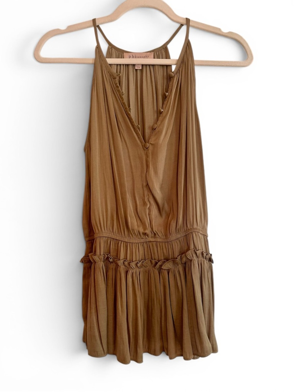 Philosophy sleeveless V-neck braided drop waist blouse